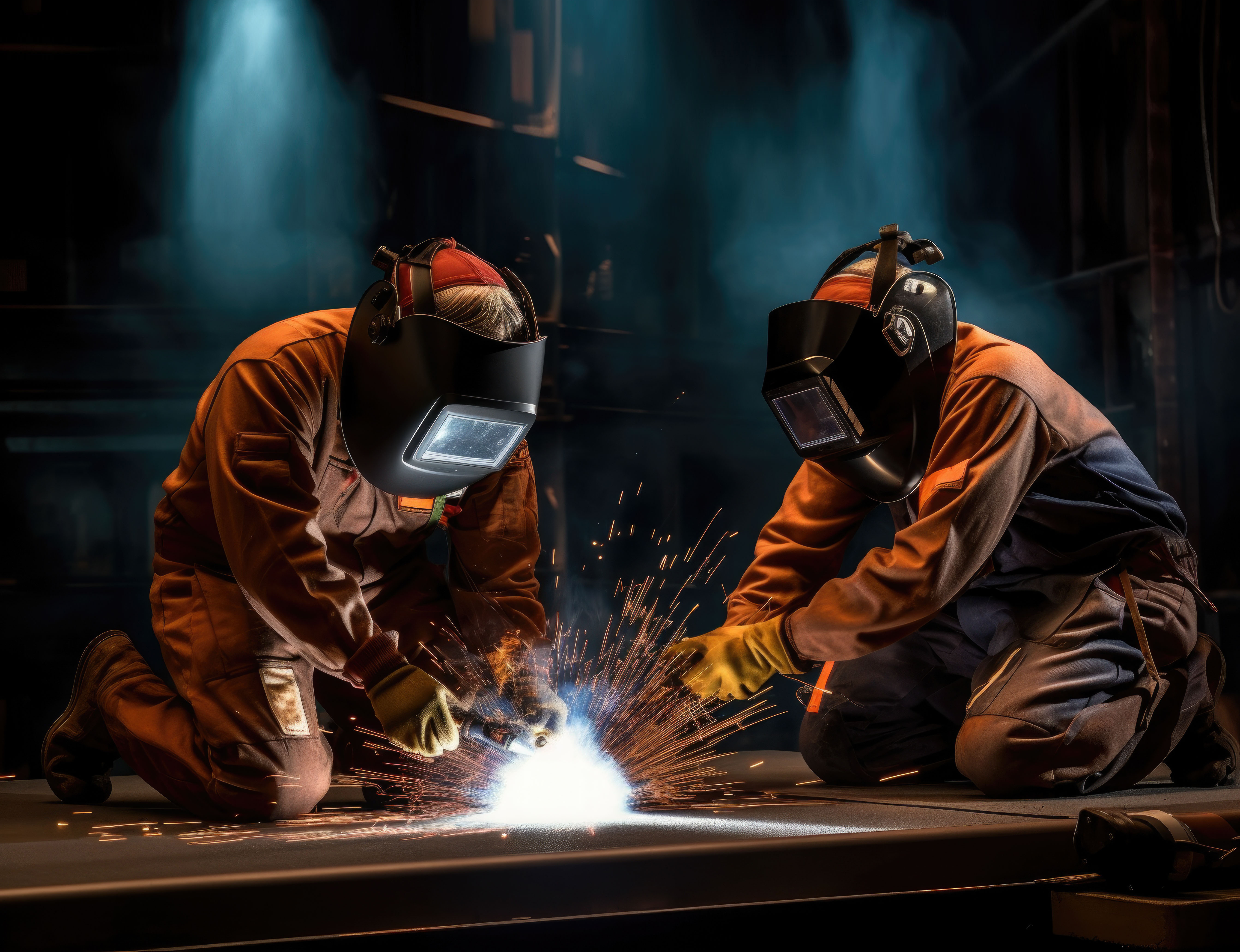 Das Bild zeigt zwei Handwerker beim Schwei&szlig;en